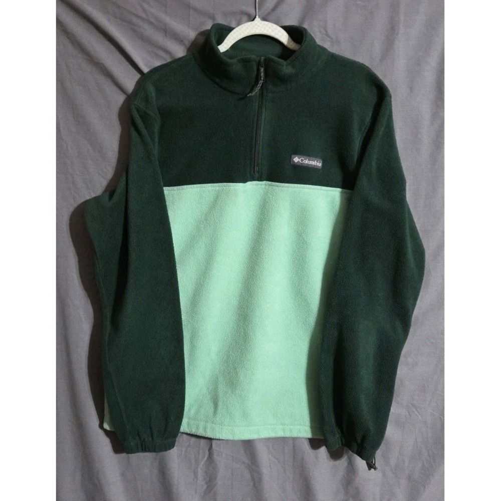 Men's Green Colorblock Columbia Fleece 1/4 Zip Mock Neck Pullover Jacket Size L
